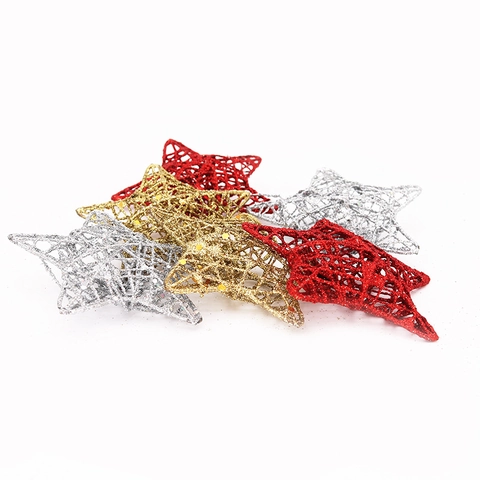 Stella Decorazioni Natalizie Glitter Filo Stelle Vuote Ornamenti per Albero di Natale Rosso Oro Argento Natale Festa Casa