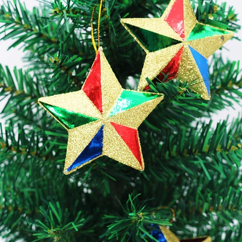 Glitter Kerstster Hangers Kleurrijke Vijfpuntige Ster Hangende Decoratie Voor Kerstboom Feestelijk Thuis Vakantie Ornament