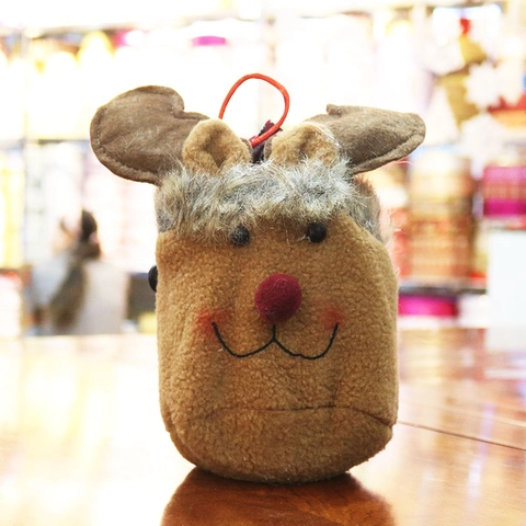 Plush Christmas Gift Bags Santa Claus Snowman Reindeer Drawstring Candy Pouch Hand Sewn Holiday Apple Bags Festive Party Decor