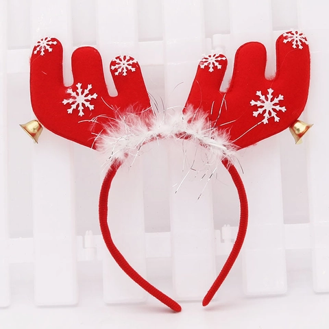Diadema de Astas de Reno de Navidad Con Copos de Nieve Campanas de Metal Plumas Blancas Accesorio de Cabello Festivo