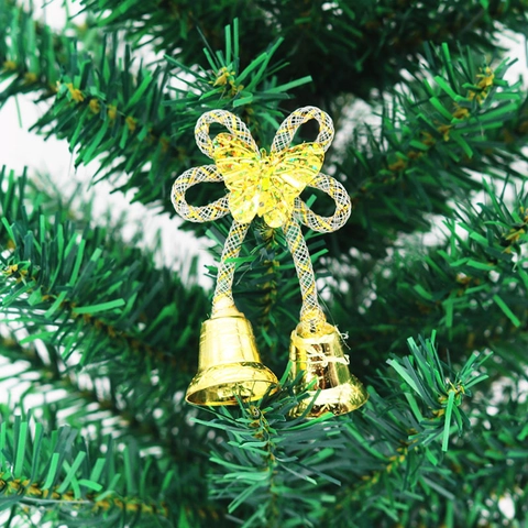 Addobbo Natalizio a Campana Dorata da Appendere Con Fiocco a Farfalla e Glitter Accessorio per Albero di Natale e Ghirlanda