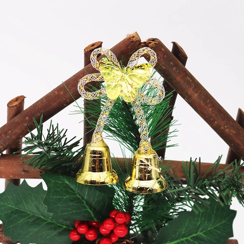Addobbo Natalizio a Campana Dorata da Appendere Con Fiocco a Farfalla e Glitter Accessorio per Albero di Natale e Ghirlanda