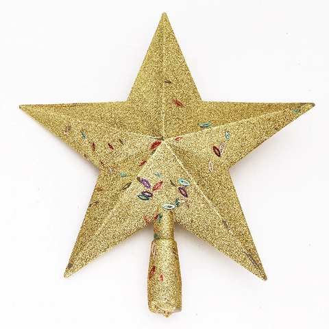 22cm Kerstboompiek Ster Decoratie Glitter PVC Vijfpuntige Ster Goud Zilver Voor Kerstboom Feestdagen Huis Decoratie