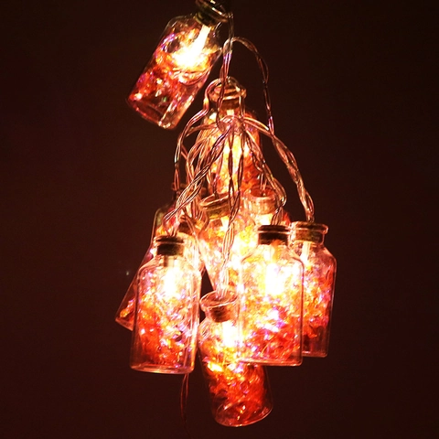 Luci a Corda LED Natalizie Bottiglia di Vetro Con Sughero Luci Calde Con Paillettes Colorate per Decorazioni Festa Casa