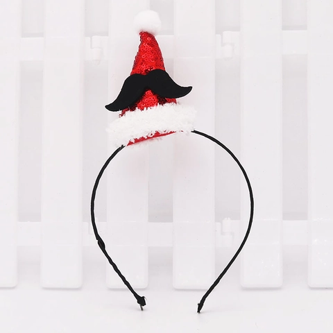 Cerchietto Mini Cappello di Babbo Natale con Paillettes Rosse Baffi e Bordo in Peluche Bianco Accessori per Capelli da Festa Donna Uomo