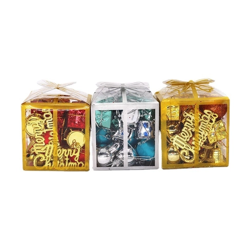 Set di Ornamenti per Albero di Natale PVC Miniature Scatole Regalo Campane Tamburi Merry Christmas Decorazione Appesa per Festa