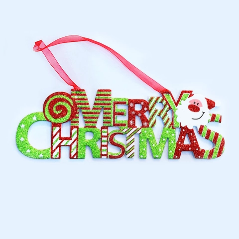 Merry Christmas Plaque Lettres Pailleté Plastique Panneau Suspendu Rouge Or Vert Décoration Porte Festive Pour Fête Noël