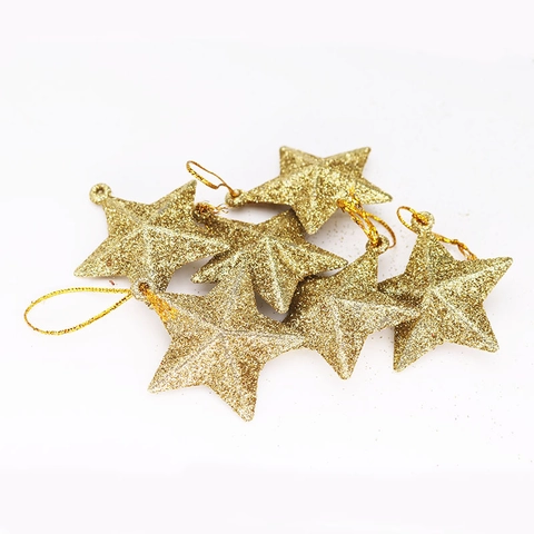 Glitzer Weihnachtsbaum Stern Hängende Ornamente Festliche Feiertagsparty Dekoration Fünfzackiger Stern Anhänger Rot Gold Silber