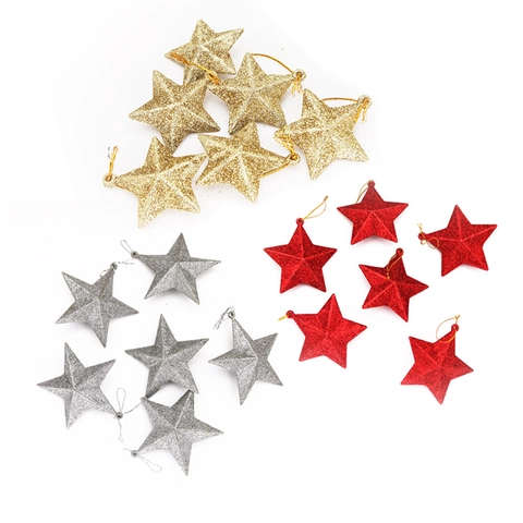 Glitzer Weihnachtsbaum Stern Hängende Ornamente Festliche Feiertagsparty Dekoration Fünfzackiger Stern Anhänger Rot Gold Silber