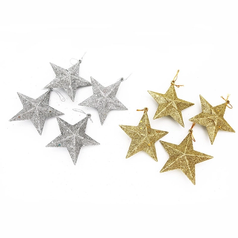 Glitter Natale Stella Ornamenti Oro Argento Rosso Decorazioni per Albero di Natale Stella a Cinque Punte per Festa di Casa