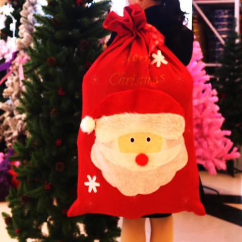Large Christmas Gift Bag Non-woven Fabric Drawstring Sack Santa Snowman Reindeer Pattern Festive Holiday Party Storage Bag