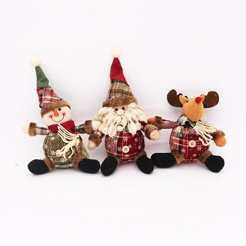 Kerst Stof Pop Tafel Ornament Kerstman Sneeuwpop Rendier Pluche Figuur Ruit Gebreide Hangende Decoratie Voor Kerstboom Thuis