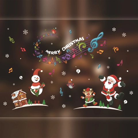 Weihnachten Fenster Statische Aufkleber PVC Abnehmbare Wiederverwendbare Cartoon Weihnachtsmann Schneemann Schneeflocke Dekor
