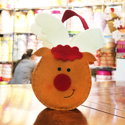 Weihnachts Filz Geschenktüten Cartoon Weihnachtsmann Rentier Schneemann Muster Handgehaltene Süßigkeitentüten Deko