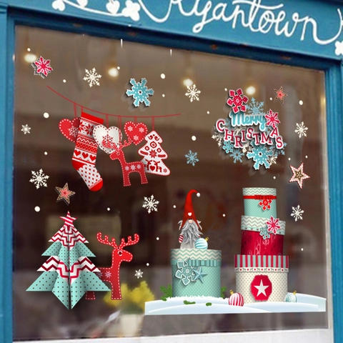 Christmas Static Window Stickers Removable PVC Wall Decals Reusable Santa Snowflake Deer Glass Decor For Shop Mall Home Holiday Party