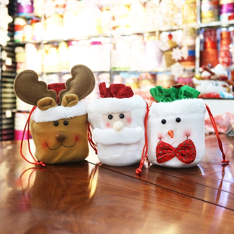 Bolsas de Regalo de Navidad de Felpa Cordón Bolsas de Caramelos Papá Noel Muñeco de Nieve Reno Para Decoración de Fiestas