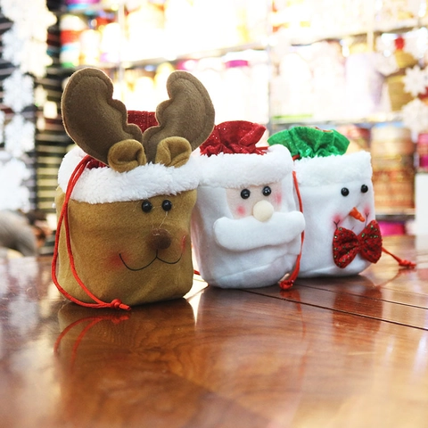 Bolsas de Regalo de Navidad de Felpa Cordón Bolsas de Caramelos Papá Noel Muñeco de Nieve Reno Para Decoración de Fiestas