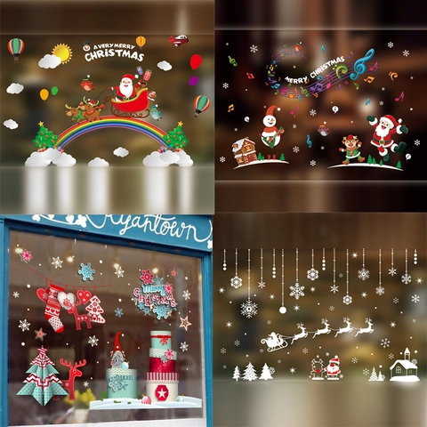 Weihnachten Fenster Statische Aufkleber PVC Abnehmbare Wiederverwendbare Cartoon Weihnachtsmann Schneemann Schneeflocke Dekor