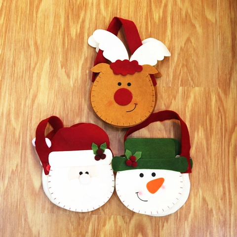 Weihnachts Filz Geschenktüten Cartoon Weihnachtsmann Rentier Schneemann Muster Handgehaltene Süßigkeitentüten Deko