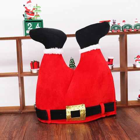 Funny Upside Down Santa Claus Legs Hat With Belt Gold Buckle Creative Christmas Party Decoration For Adults Kids Holiday