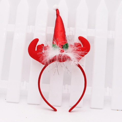 Cerchietto con Corna di Renna di Natale Con Cappello di Babbo Natale e Piume Decorazione Festiva per Feste per Bambini Accessorio