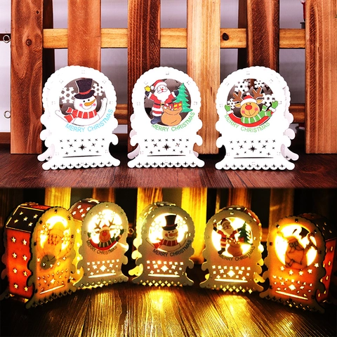 Weihnachten Holz LED Ornament Weiß Stern Hohlraum Desktop Nachtlicht Weihnachtsmann Schneemann Rentier Muster Festlich Home Deko