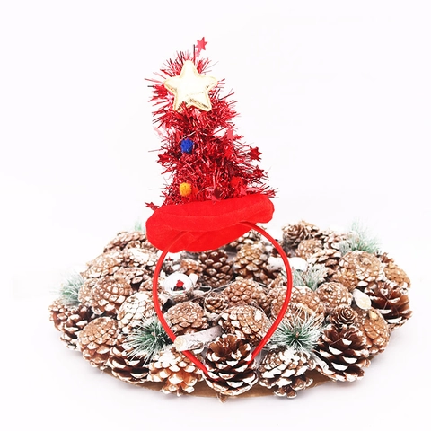 Cerchietto Mini Albero di Natale Rosso Verde Cappello Accessori per Capelli per Bambini Adulti Festa di Natale Decorazioni Festive