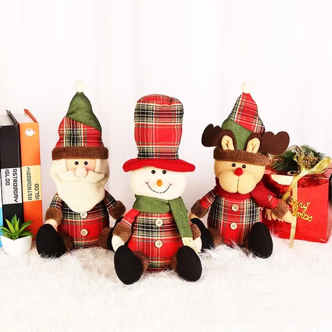 Kerst Pluche Poppen Zittende Kerstman Sneeuwpop Rendier Plaid Stoffen Poppen Kerst Home Desktop Decoratie Ornamenten Feestelijk Cadeau