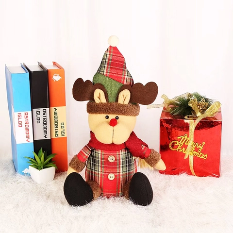 Kerst Pluche Poppen Zittende Kerstman Sneeuwpop Rendier Plaid Stoffen Poppen Kerst Home Desktop Decoratie Ornamenten Feestelijk Cadeau