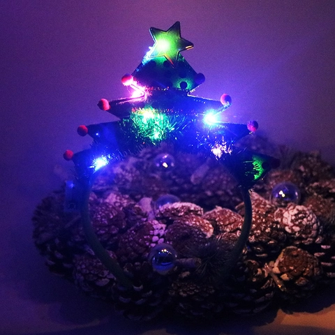 Cerchietto Albero di Natale Luminoso LED Verde Accessori Capelli per Bambini Donna Decorazioni Festa di Natale