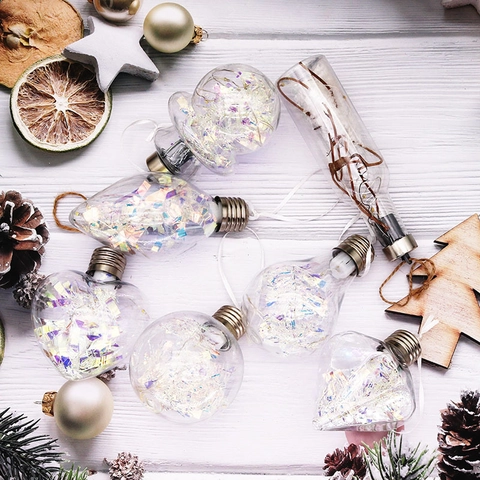 Lampadina LED di Natale Trasparente Ornamento Sospeso Forme Multiple PVC Sfera Decorativa per Bar Festa Casa Arredamento