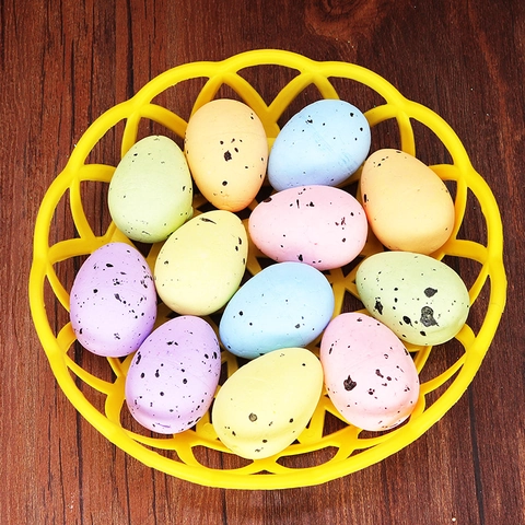 Easter Foam Speckled Eggs Macaron Colors Artificial Eggs With Basket For DIY Crafts Holiday Home Party Decoration Ornaments