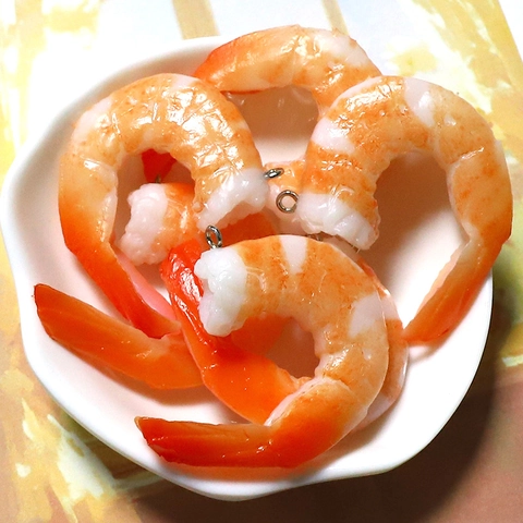 Realistic Simulation Shrimp Food Pendant PVC Cooked Shrimp Charm For DIY Necklace Earring Keychain Making Jewelry Accessory