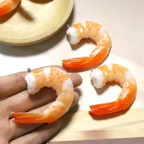 Realistic Simulation Shrimp Food Pendant PVC Cooked Shrimp Charm For DIY Necklace Earring Keychain Making Jewelry Accessory