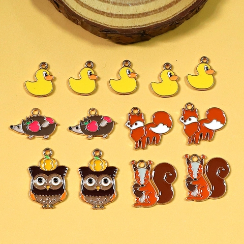 Cute Alloy Enamel Animal Pendants For DIY Jewelry Making Cartoon Duck Fox Owl Hedgehog Squirrel Charm Necklace Accessories