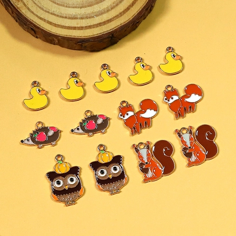 Cute Alloy Enamel Animal Pendants For DIY Jewelry Making Cartoon Duck Fox Owl Hedgehog Squirrel Charm Necklace Accessories