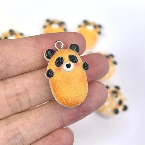 Simulation Resin Panda Senbei Biscuit Charms DIY Cartoon Snow Cracker Food Pendants For Jewelry Making Keychains Accessories