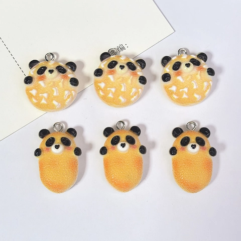 Simulation Resin Panda Senbei Biscuit Charms DIY Cartoon Snow Cracker Food Pendants For Jewelry Making Keychains Accessories