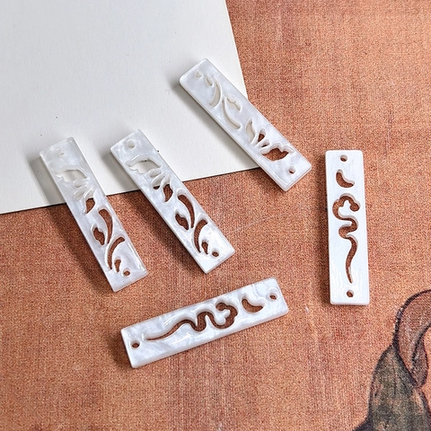 Pendentifs Barre Ajourée Style Ancien en Acrylique Charms Rectangulaires Blanc Nacré DIY pour Fabrication de Boucles d'Oreilles Collier Bijoux