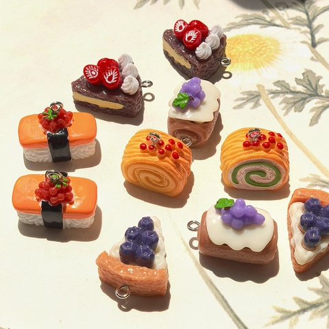 Miniature Food Resin Pendants Simulation Sushi Cake Bread Charms For DIY Earrings Necklace Keychain Jewelry Making Accessories