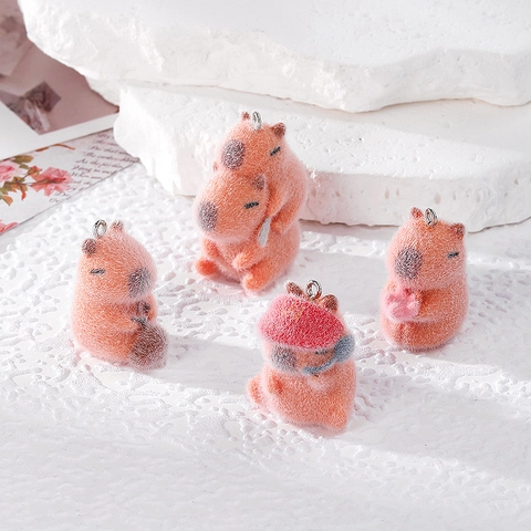 Flocked Resin Capybara Pendant Only (Without Chain) For DIY Jewelry Making Cartoon Animal Charms For Earring Keychain Decoration