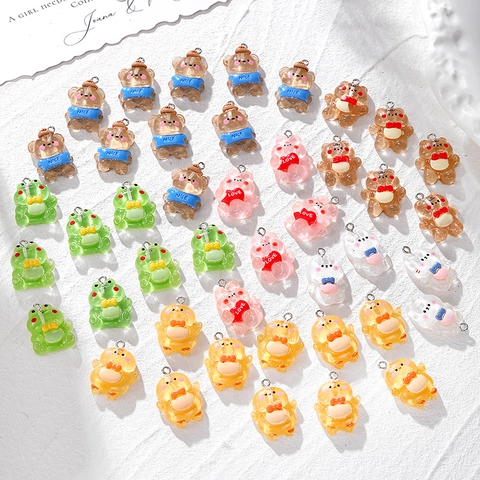 Cute Cartoon Resin Animal Charms Frog Bear Rabbit Chicken Pendants For DIY Earring Necklace Keychain Jewelry Making Accessories