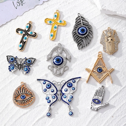 Ciondoli in Lega Malocchio Vintage per Creazione Gioielli DIY Punk Farfalla Croce Mano di Fatima Charms per Collana Orecchini
