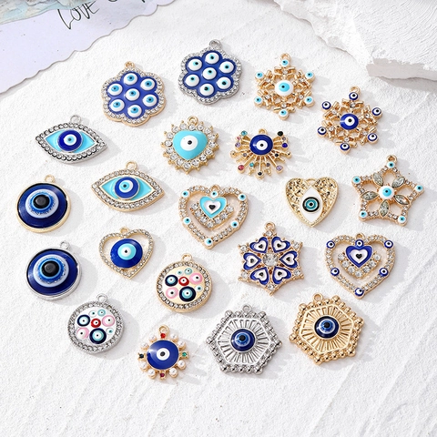 Ciondolo Retrò in Lega a Forma di Cuore Stella Malocchio DIY Strass Smalto Ciondoli Occhio Turco per Collana Orecchino Portachiavi Accessori Gioielli