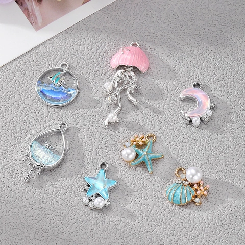 Legierung Künstliche Perle Strass Ozean Serie Anhänger Qualle Muschel Seestern Anhänger Nur Für DIY Schmuckherstellung