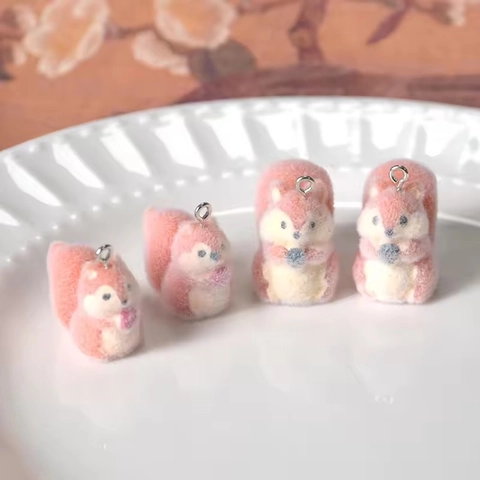 DIY Resin Flocked Squirrel Charms Cartoon Animal Pendant For Jewelry Making Earrings Necklace Keychain Craft Accessories