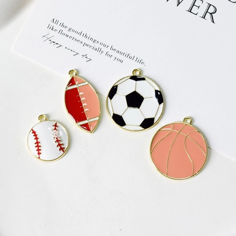 Alloy Enamel Sports Ball Charms Basketball Football Baseball Rugby Pendants For DIY Earring Keychain Jewelry Making Accessories