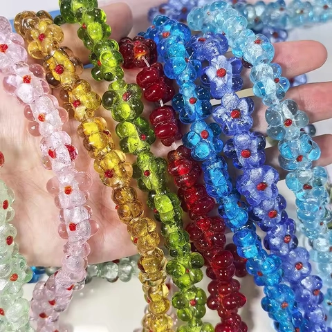 Bunte Lampwork Blume Anhänger Perlen DIY Glas Florale Charms Für Halskette Ohrring Schlüsselanhänger Damen Schmuck Zubehör