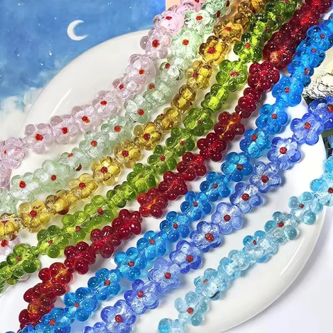 Bunte Lampwork Blume Anhänger Perlen DIY Glas Florale Charms Für Halskette Ohrring Schlüsselanhänger Damen Schmuck Zubehör