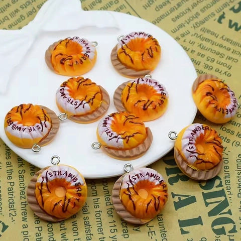 Simulation Strawberry Doughnut Resin Charm DIY Jewelry Making Accessory For Earring Keychain Handcrafted Bread Food Pendant